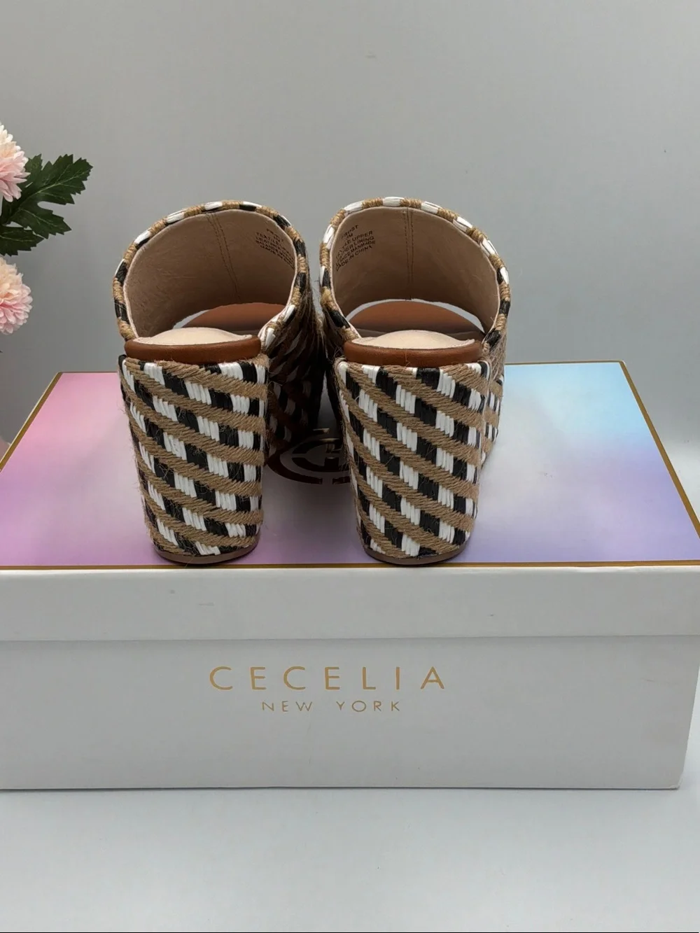 CECELIA NEW YORK Brown & White Woven Platform Mules